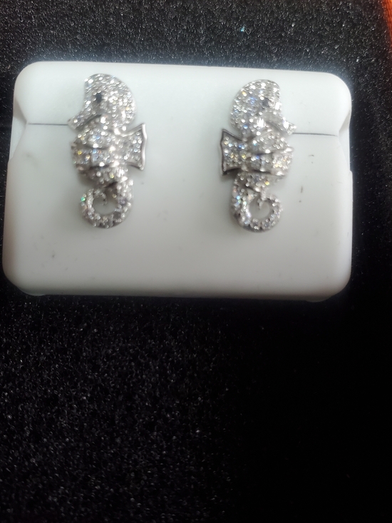 axnt Jewelry - New 1ctw Moissonite Studded Seahorse 925 Sterling Silver Nautical Earrings.